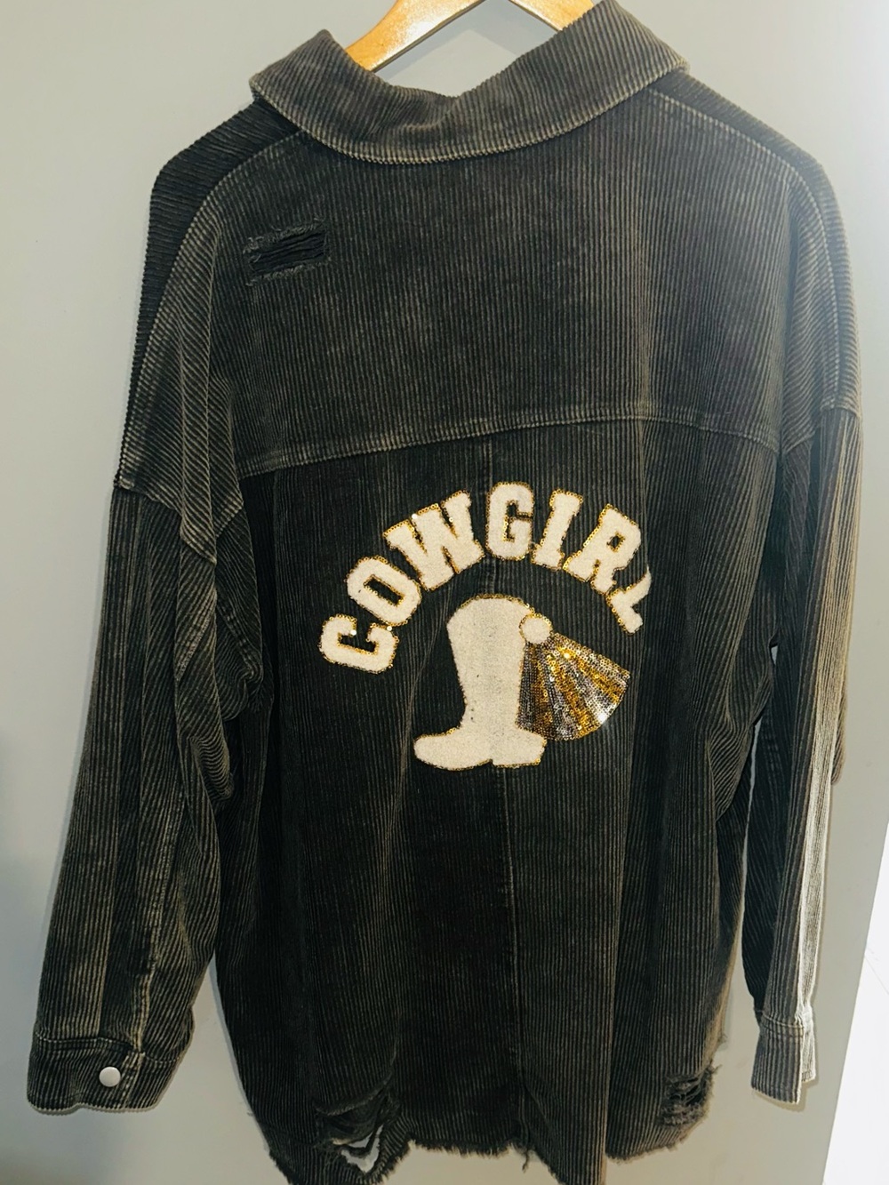 Pink Lily Black Corduroy 'Cowgirl' Graphic Cardigan